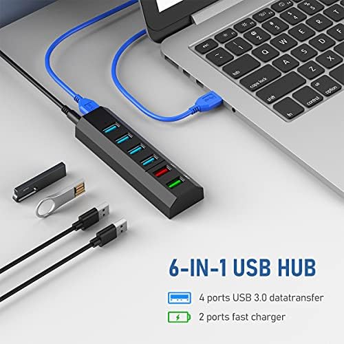 Maximize Your Connectivity with the Aiibe 6-Port USB 3.0 Hub Splitter – High-Speed Data Transfer Up to 5 Gbps, Includes 24 W Power Adapter for Reliable Multi-Device Charging, Perfect for Laptops, Mac, PCs & Mobile HDDs – Streamline Your Workflow & Enhance Productivity with This Sleek Black USB Hub