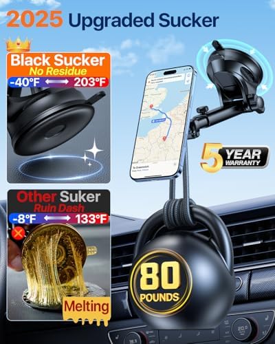 HTU for MagSafe Car Phone Mount Magnetic Phone Holder for Windshield Vent Dashboard Magnetic Suction Phone Mount for iPhone 16/15/14/13/12 & Android (Black) – Enhanced Compatibility and Speed