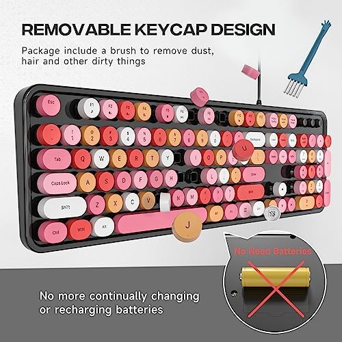 Retro-Inspired Full Size Typewriter Keyboard with Number Pad – Wired USB Keyboards for Windows 7, 8, 10, 11 | Enhance Your Typing Experience with Classic Charm and Modern Efficiency | Perfect for Home and Office Use