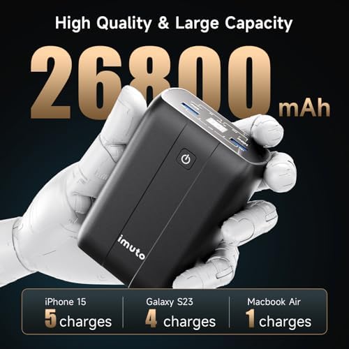High-Power imuto 100 W Portable Charger – 26800 m Ah Multi-Device Fast Charging Power Bank with USB-C PD3.0 for Mac Book Pro, Dell XPS, i Pad Pro, and i Phone 15 – Ultimate Travel Companion for Gamers and Professionals