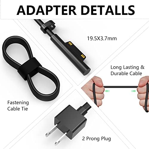 Premium 65 W Charger for Microsoft Surface Pro 3, 4, 5, 6 & X – High-Speed Universal Laptop Adapter with USB 2.0 Connectivity – Compact, Lightweight Design for Travel, Home & Office – Advanced Safety Features Including Overcurrent & Overvoltage Protection – Reliable Power Replacement for Enhanced Device Compatibility