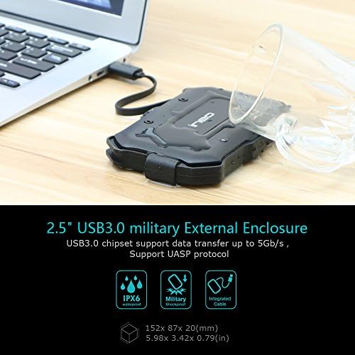 Ineo Rugged 2.5″ USB 3.0 Type A External HDD Enclosure – IP66 Waterproof & Shockproof Case for PS5, Xbox, Laptops, Mac Book, WD, Seagate, Toshiba, Samsung, Hitachi – Ultimate Data Protection & High-Speed Compatibility for On-the-Go Professionals and Gamers