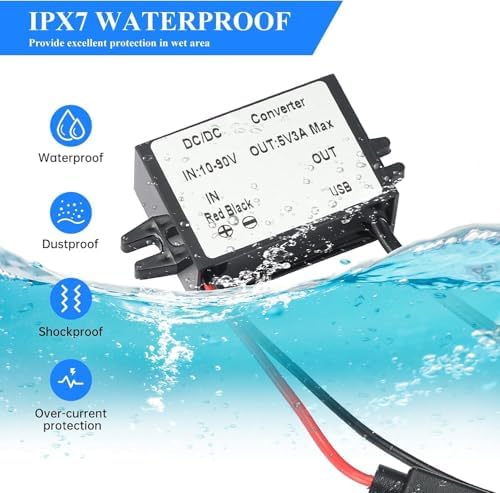High-Efficiency Waterproof Dual USB DC/DC Adapter – 12/24 V to 5 V Converter with 3 A Output, Integrated Safety Fuse, and Compact Design for Reliable Vehicle Power Solutions and Outdoor Charging Needs