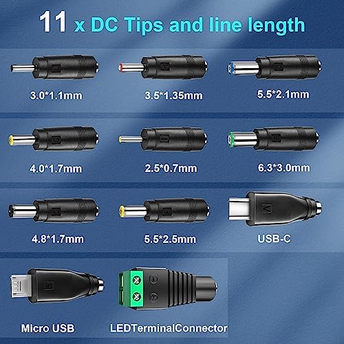 Universal 41 W AC/DC Power Adapter with 11 Interchangeable Tips – Multi-Voltage Charger for Cameras, Speakers, Humidifiers, and LED Strips – Reliable, Compact, and Safe Power Supply for All Your Devices with Short Circuit Protection