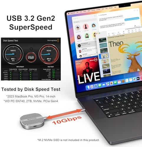 Qwiizlab Magnetic NVMe SSD Enclosure for i Phone 16/15 Pro Max – 10 Gbps USB Type-C Adapter with Kickstand, Supports PCIe M.2 M-Key up to 2 TB, Durable Aluminum Case with 100 W PD Charging Capability – Ultimate Storage Solution for Creatives and Professionals