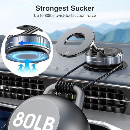 Vacuum Magnetic Phone Holder, Magnetic Car Phone Holder Mount Dual Ided Suction Vacuum, Foldable 360° Adjustable Cell Phone Stand Mount for All Smartphones & All Car Models – Enhanced Compatibility and Speed