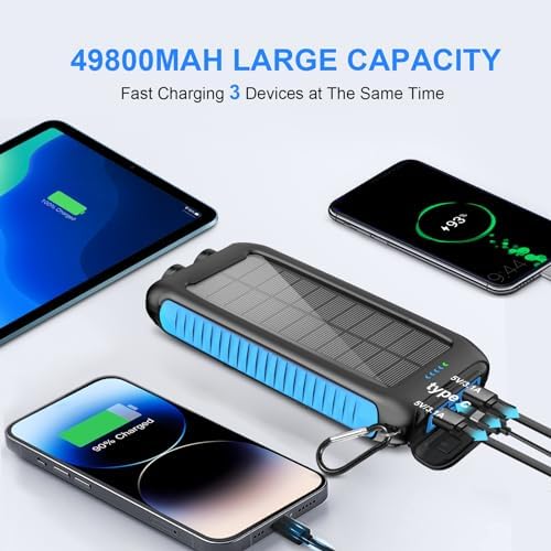 Ultimate 49,800 m Ah Solar Power Bank – Rugged Waterproof Portable Charger with 15 W Fast Charge USB-C & Built-in LED Flashlight – Eco-Friendly Outdoor Charging Solution for All Mobile Devices and Electronics