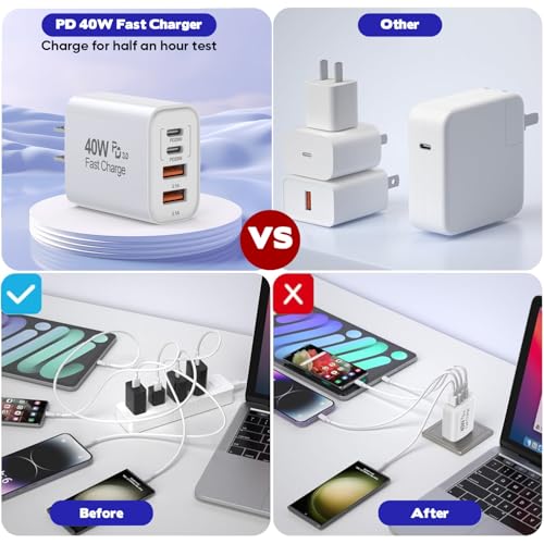 Ultimate 10 FT i Phone 16 & 15 Pro Charger Set – Dual Pack 40 W USB C Fast Charging Cables with 4-Port PD & AC Wall Adapter for Enhanced Compatibility and Convenience – Ideal for Home and Office Use