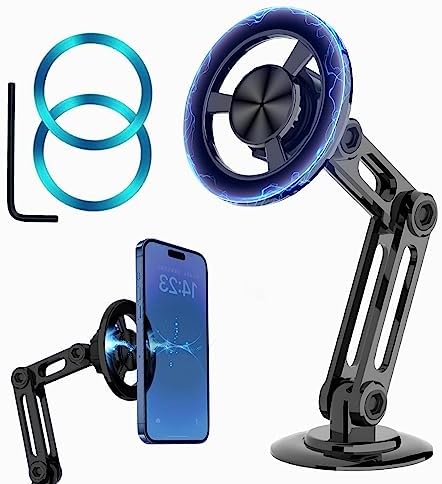 FULLIKES Magnetic Car Phone Mount – Enhanced Mag Safe Compatibility with Adjustable Arm for Optimal Positioning, Hands-Free Accessory for Safe Driving, Robust Magnetic Grip for All Road Conditions, Ideal Gift for Tech-Savvy Drivers