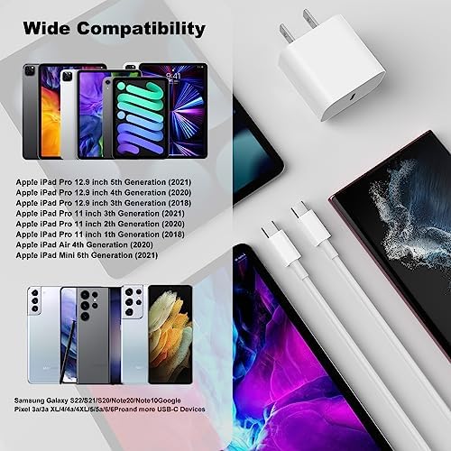 Ultra-Fast 20 W USB-C Charger for i Phone 16/15 & i Pad – Dual Pack 10 ft Wall Charger Blocks for Rapid Power Delivery, Enhanced Compatibility with Mac Book & Apple Devices, Durable and High-Performance Charging Solution