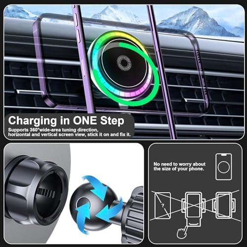 Revolutionary Magnetic Phone Car Mount with Integrated Wireless Charger – 18 W Fast Charging Air Vent Holder for i Phone and Smartphones, 360° Rotatable Design for Optimal Viewing and Enhanced Safety on the Road