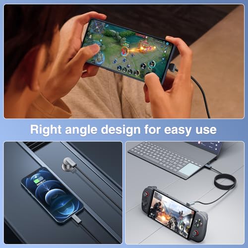 PeakDo USB C Cable 90 Degree, 5FT/60W Soft Silicone Charger, USB3.0 Type C Fast Charging and Video Data Transfer for Laptop, Tablet, Phone, ROG Ally & Steam Deck – Enhanced Compatibility and Speed