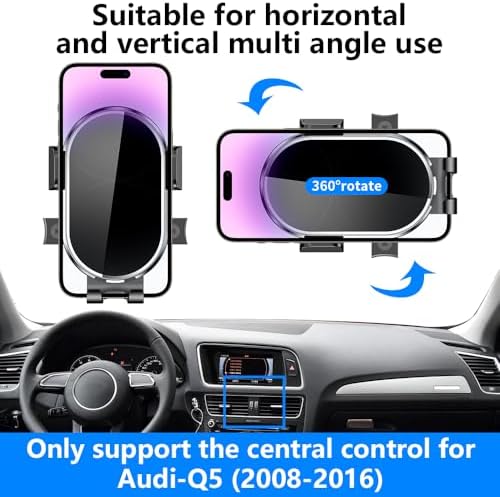 Premium Audi Q5 & SQ5 Phone Holder – Custom-Fit Dashboard Mount for 2008-2016 Models | Secure & Stylish Mobile Phone Cradle with 360-Degree Rotation | Elevate Your Driving Experience with Enhanced Compatibility & Safety Features