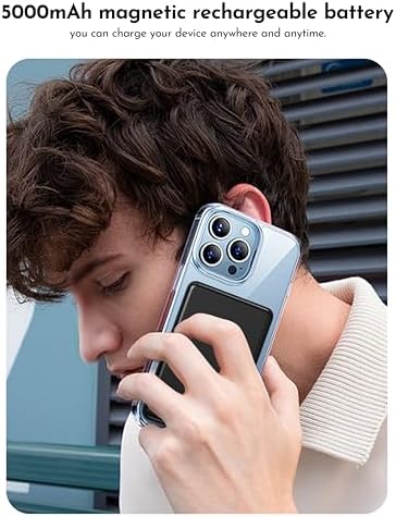 Magnetic Ultra-Slim Wireless Power Bank for i Phone – 5000 m Ah Fast Charging Battery Pack with Integrated Stand – Essential Travel Charger for i Phone 12/13/14/15/16 – Lightweight, Effortless Charging Solution for On-the-Go Users