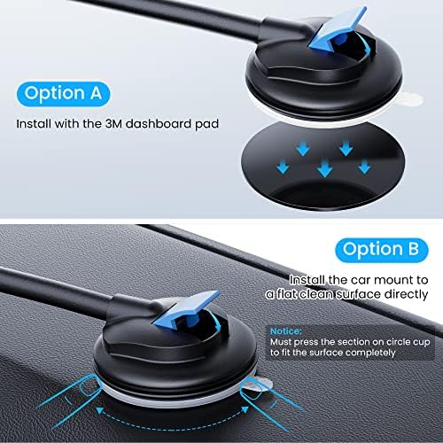 Qifutan Premium Anti-Shake Car Phone Holder with Long Arm Design – Universal Dashboard & Windshield Mount for All Smartphones, Enhanced Stability & Safety for Hands-Free Driving, Black