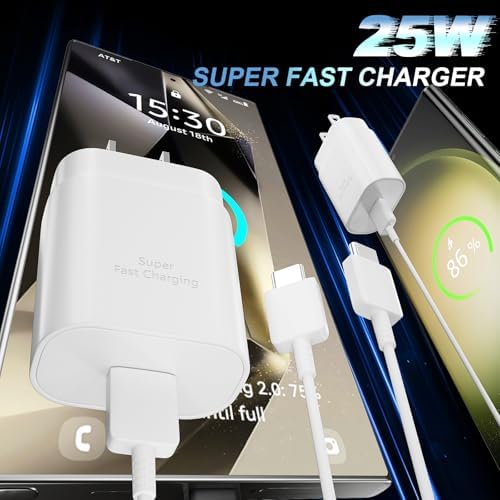 25 W Ultra-Fast Samsung Charger with 6.6 FT USB-C Cable | Rapid Charging Solution for Galaxy S25/S24/S23/S22/S21/Note Series | High-Speed Performance & Safety Features for On-the-Go Users | Ideal for Travel & Everyday Use | Boost Your Device’s Battery Life Effortlessly