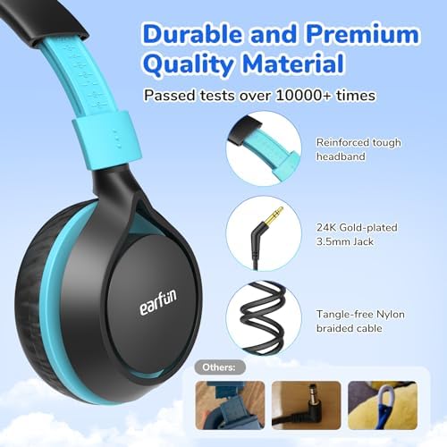 Ear Fun S1 Kids Headphones – Safe 85 d B Volume-Limited Wired Headphones with Adjustable Headband | Foldable Lightweight On-Ear Design in Vibrant Blue & Pink | Ideal for School, Travel, and Everyday Listening | Exceptional Stereo Sound for Young Ears
