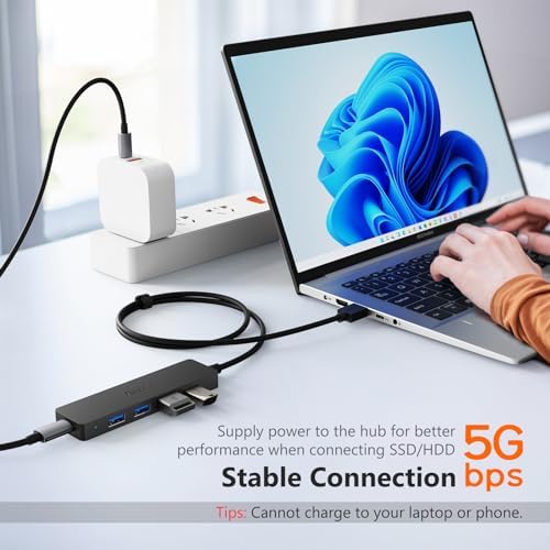 Ultra-Slim 4-Port USB 3.0 Hub with 2 ft Extended Cable – High-Speed Data Transfer for Mac Books, PCs, and More – Compact USB Expander for Enhanced Connectivity, Ideal for On-the-Go Professionals and Home Offices