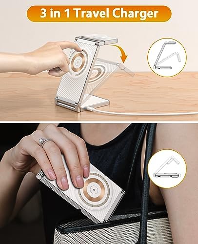 Revolutionize Your Charging Routine with the Ultimate 3-in-1 Mag-Safe Travel Dock: Lightning-Fast Wireless Charger for i Phone 15/14/13/12, Apple Watch & Air Pods – Compact, Magnetic Power Hub for Effortless On-the-Go Connectivity