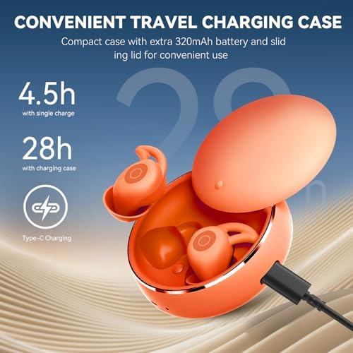 Elevate Your Sleep Quality with Sleepals Micro Sleep Earbuds – Perfectly Designed for Side Sleepers, Ultra-Lightweight and Noise-Reducing Headphones in Vibrant Orange | Ideal Travel Companion for Ultimate Relaxation – Enjoy 4 Hours Playtime, 28 Hours with Charging Case, Effortless Device Compatibility for Seamless Listening Experience