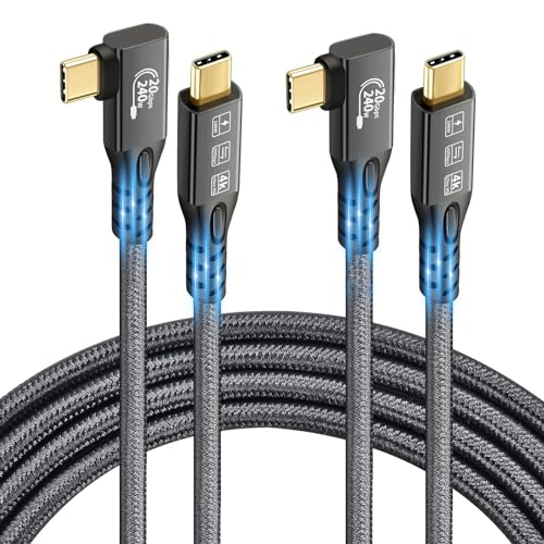 High-Speed USB C 3.2 Gen2 x2 Cable – 20 Gbps Dual Data Transfer, 240 W Fast Charging, 4 K@60 Hz Support with 90-Degree Connectors – Includes Two 0.5-Meter Cables for Enhanced Versatility and Compatibility with Thunderbolt 3/4 Devices