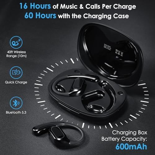 Experience Boundless Freedom with VG333 Open-Ear Bluetooth Headphones: Ultra-Thin Silicone Ear Hooks for Ultimate Comfort, 70-Hour Playtime, and Immersive Bass – Ideal for Active Lifestyles with Touch Control and Next-Gen Bluetooth 5.3 Connectivity