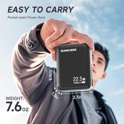 Ultra-Compact 10000 m Ah Power Bank with 22.5 W Fast Charge and Retractable 2.3 ft USB-C Cable | Triple Device Charging for i Phone 16/15, Samsung & Android | Lightweight Mini Charger with LED Battery Monitor | Essential for Professionals & Adventurers | Premium Gift-Ready Design