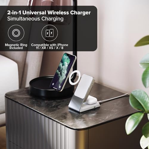 ALOGIC Matrix Magnetic Wireless Charging Dock: Rapid 15 W Power Bank for i Phone 14 Pro, 14 Plus, 13, 12 & Air Pods Pro | Seamless Mag Safe Compatibility for Effortless Dual Device Charging | Ultra-Portable Design for On-the-Go Power Solutions