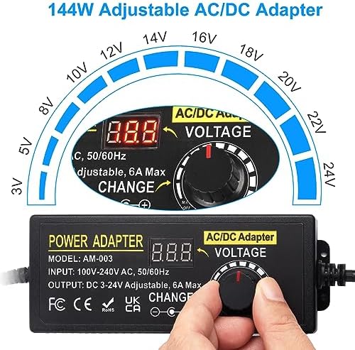 Universal Adjustable DC Power Supply Adapter, 3 V-24 V, 3 A, 72 W – Versatile AC to DC Converter with 14 Interchangeable Tips for Maximum Device Compatibility and Enhanced Performance