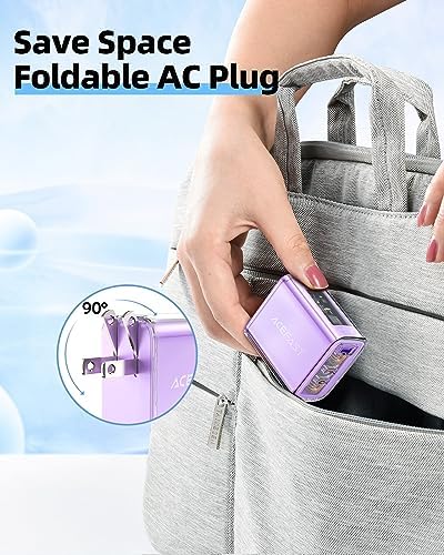 ACEFAST PD65 65 W 3-Port USB C Fast Charging Power Adapter – Sleek Pink Foldable Charger for i Phone, i Pad & Laptops – Efficient Multi-Device Rapid Charging Solution for Tech Enthusiasts – Compact and Portable Design for On-the-Go Power Needs