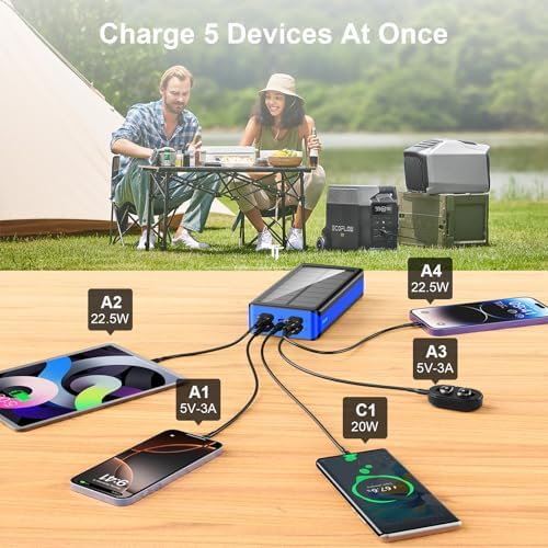 High-Capacity 66800 m Ah Solar Power Bank – Ultra-Fast QC3.0 Portable Charger with 5 USB Outputs, Dual Input Ports & Versatile 32 LED Flashlight Modes for Smartphones, Tablets & Outdoor Adventures – Ideal for Camping, Hiking & Emergency Preparedness