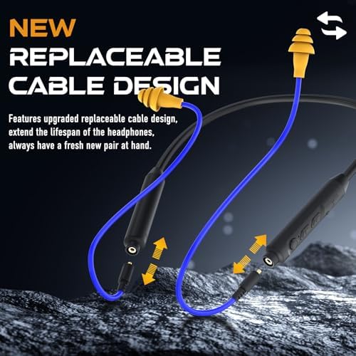 MIPEACE Bluetooth Noise-Canceling Neckband Earplugs – Premium 29 d B Hearing Protection Headphones with 19+ Hour Battery Life and Sweatproof Comfort for Lawn Care & DIY Tasks (Chic Blue) – Effortless Device Pairing & Customized Fit for Extended Use