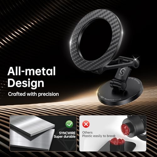 SYNCWIRE Mag Safe Car Mount – Advanced Magnetic Phone Holder for Secure Dashboard Use, 360° Flexible Rotation for i Phone 12-16 Pro Max – Optimal Safety & Enhanced Accessibility While Driving