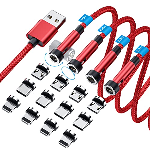Revolutionize Your Charging with the 540° Magnetic Rotation Cable – 3 in 1 Fast Charger for i Phone, Micro USB & Type C – 4-Pack (3 ft, 3 ft, 6 ft, 10 ft) – Superior Data Transfer & Ultimate Compatibility for Effortless Power Anywhere