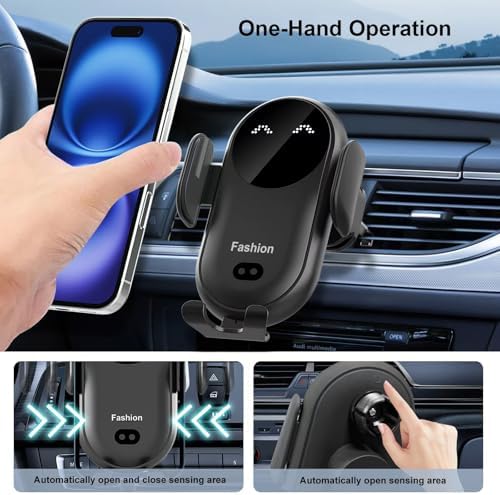 Enhanced Wireless Car Charger Mount with Automatic Clamping – MAX 15 W Qi Fast Charging for i Phone 16/15/14/13/12 Pro/Pro Max, Samsung S22/S21/S20/Note 20 – Effortless One-Handed Operation, Air Vent Installation, Stylish Blue Design for Seamless Driving Experience
