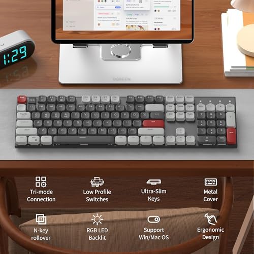 Transform Your Workspace with the Mage Gee Moon104 Wireless Mechanical Keyboard – RGB Backlit, Triple-Mode Connectivity (2.4 GHz, Bluetooth, USB-C) for Enhanced Productivity on PCs, Laptops, and Smart TVs – Ergonomic Design for Comfort and Speed