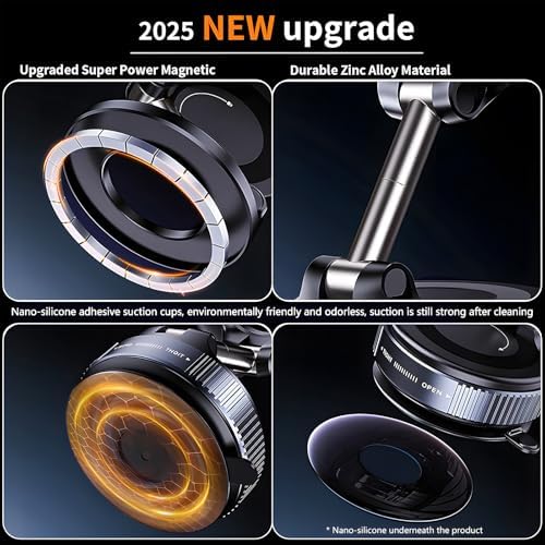 Revolutionary 360° Adjustable Wireless Charger Car Phone Holder with High-Strength Nano Gel Suction – Effortless Magnetic Charging for i Phone 16/15/14/13/12 & More – Universal Compatibility for Smooth & Textured Surfaces – Compact, Foldable Design for On-the-Go Convenience – Charge Seamlessly with No Cables or Port Wear – Perfect for Multi-Vehicle Use and Dynamic Environments