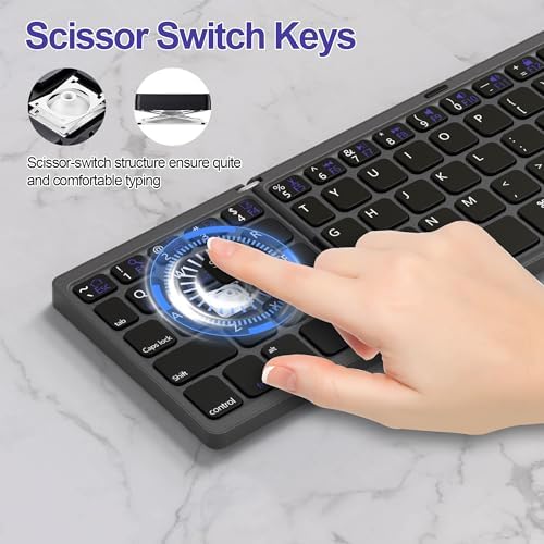 Ultimate Foldable Bluetooth Keyboard with Numeric Keypad – Travel-Friendly Wireless Keyboard for i Pad, i Phone, Android, Laptops & PCs, Sync Up to 3 Devices Effortlessly, Perfect for On-the-Go Productivity and Quiet Typing