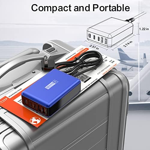 100 W USB-C 5-Port Charging Hub: Premium Fast Charger for i Phone, i Pad, Mac Book & Samsung – Compact Travel Power Station with Flat Plug Design for Space-Saving Efficiency and Universal Device Compatibility