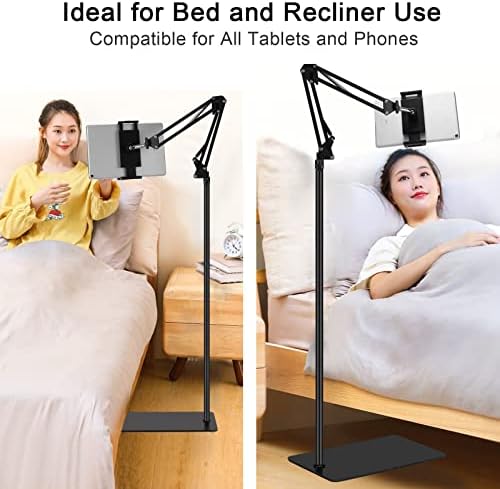 Versatile Tablet Floor Stand – Adjustable 360-Degree Rotatable Holder for i Pads, i Phones & 12.9-Inch Devices – Sturdy Metal Design with Non-Slip Base for Enhanced Stability – Ideal for Home, Office & Streaming