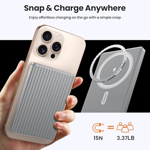 Compact Magnetic Power Bank 5000 m Ah with 20 W Fast PD Charging | Ultra-Slim Design for i Phone 16/15/14/13/12 Pro Max | Lightweight Travel Charger with Enhanced Magnetic Attachment | Advanced Lithium-Polymer Battery & Safety Temperature Control | Effortless Wireless Charging Anywhere | Essential Accessory for On-the-Go Users