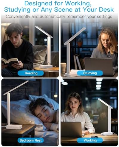 Transform Your Workspace with the One Beat Multifunctional Desk Lamp: 6 AC Outlets & 4 USB Ports (Including 2 USB-C) for Effortless Charging, 4 Color Modes & 5 Brightness Levels for Eye-Caring Illumination – Perfect for Home Office, College Dorm, and Essential Room Decor (White)