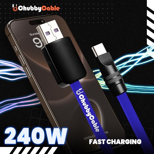 chubbycable Black Chubby Pro – Samurai Cable 240W USB-C Cable Silicone Fast Charging Type C Charger Cord, Rose Red, USB-A to Type-C, 6.6FT – Enhanced Compatibility and Speed