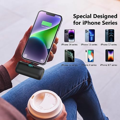 Ultra-Compact 2 Pack Mini Portable Charger 5200 m Ah with PD Fast Charging & LCD Display – Stylish Battery Backup Power Bank for i Phone 14/13/12/XR/7/6 – Your Essential On-the-Go Charging Solution