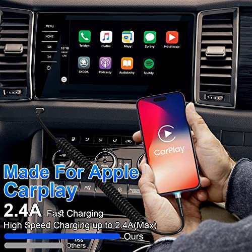 Premium Coiled i Phone Charging Cable 2-Pack – MFi Certified USB to Lightning Cord for Apple Car Play – Retractable, Tangle-Free Design with LED Indicator and Fast Data Transfer – Ideal for i Phone, i Pad, and i Pod on the Go – Enhanced Durability and Compatibility