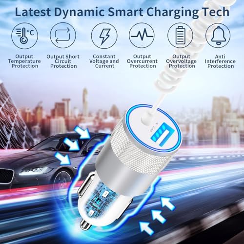 Rombica 105 W MFi Certified Dual USB-C & USB-A Fast Car Charger for i Phone 16 Pro Max – Ultimate Portable Power Solution with 6 FT Coiled Type-C Cable for Rapid Charging on the Go, Perfect for Road Trips and Daily Commuting