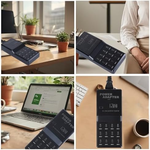 65 W 12-in-1 USB-C Charging Station for i Phone 16 Pro/Max, Mac Book Pro/Air & i Pad Pro | High-Speed Multi-Device Desktop Charger with 12 USB-C Ports & 5 ft Flat Power Cord | Perfect for Home & Office Efficiency and Clutter-Free Charging Solution