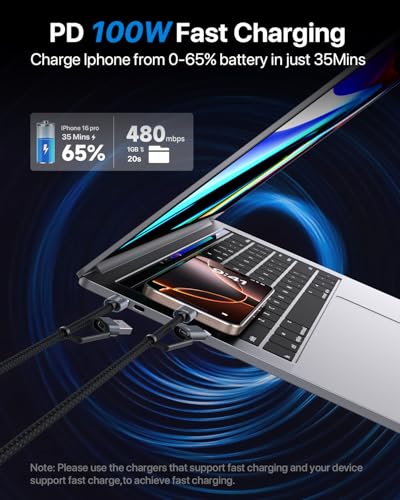 SOOPII 100 W 6.6 FT 4-in-1 Multi-USB C Charging Cable – Fast Charging Solution with USB-C, USB-A, and Lightning Connectors – Durable Nylon Braided Design for Phones, Tablets, and Laptops – Ultimate Versatility for Home and Travel