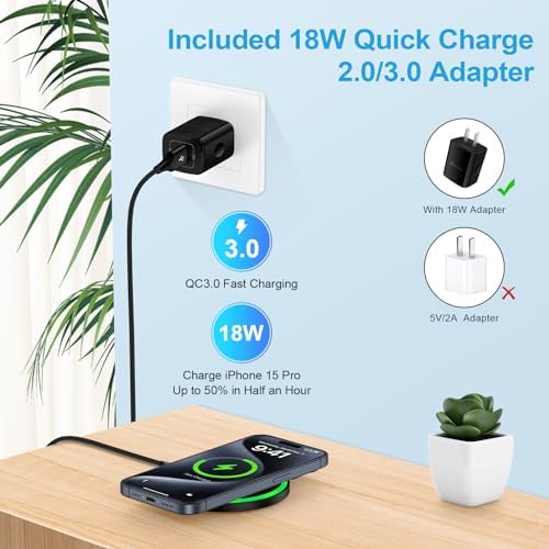 15 W Fast Wireless Charger Pad for Samsung Galaxy, i Phone, Pixel & Motorola – Ultimate Charging Station with Safety Features & Sleek Design – Perfect for S25 Ultra, Z Flip 7, G Power & More – Portable Qi-Compatible Solution with Power Adapter Included