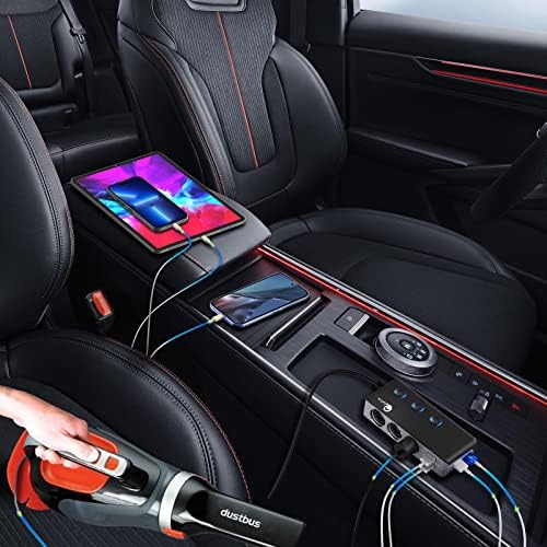 Revolutionize Your Road Trips with the Qidoe Quick Charge 3.0 Cigarette Lighter Splitter – 3-Socket Power Hub with 4 High-Speed USB Ports and LED Battery Voltage Display, Designed for 12 V/24 V Vehicles with Energy-Saving Controls for Ultimate Device Efficiency and Compatibility